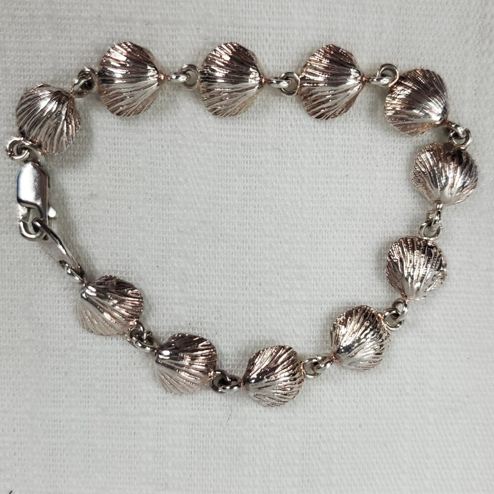 Gorgeous Vintage Tiny Shell Link Bracelet Shell Design Silver 925